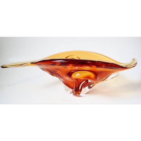Chalet Glass Amber Centerpiece Bowl Chunky Mid Century Art Glass Contemporary - Picture 2 of 6